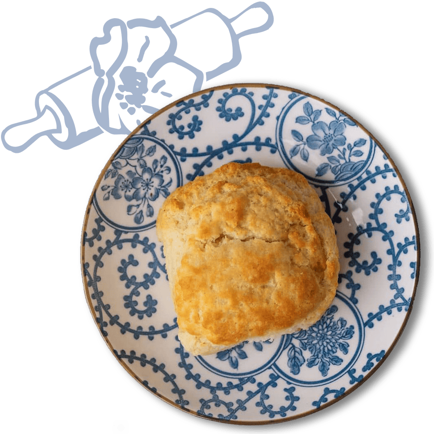 biscuit on a blue and white plate