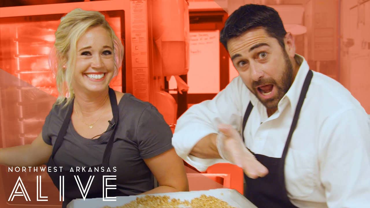 smiling woman and man with