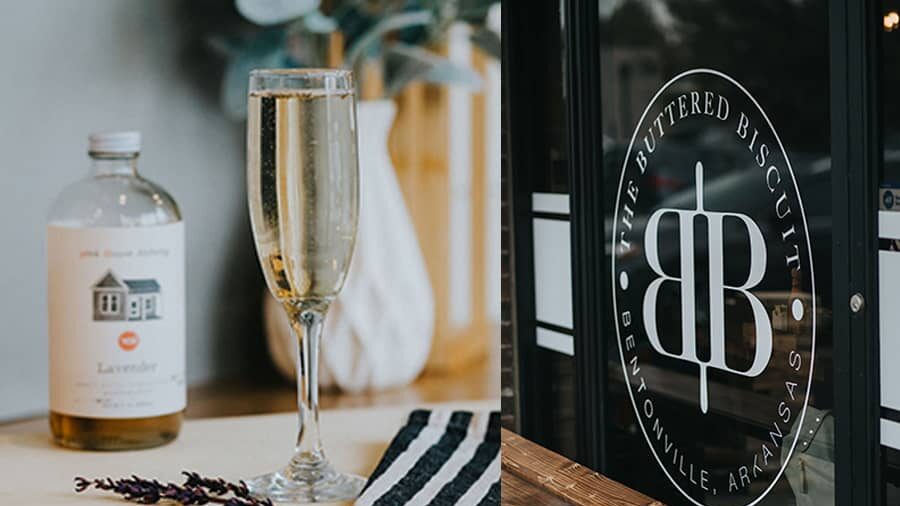 the buttered biscuit logo with glass of champagne