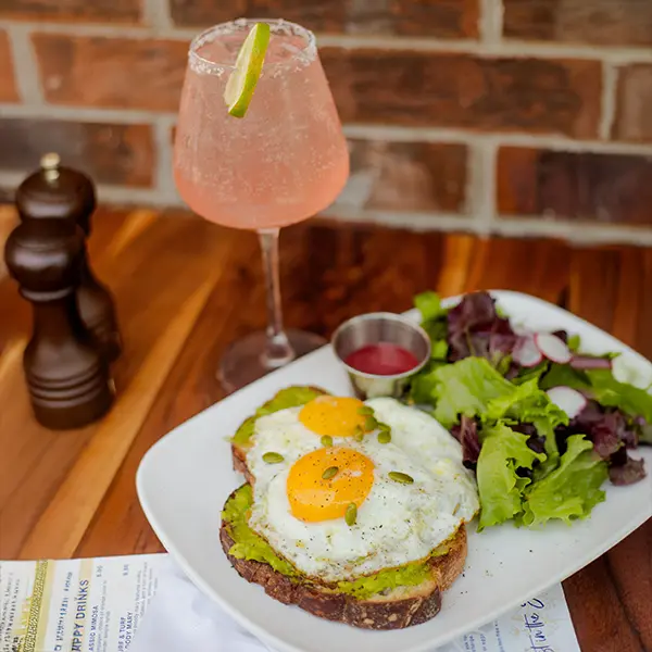avocado toast and Paloma cocktail